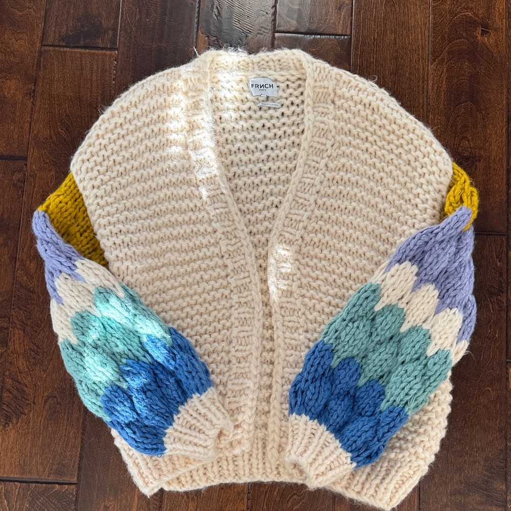 FRNCH Cream Cardigan with Colorful Sleeves